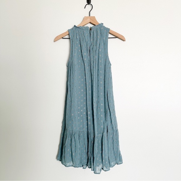 Anthropologie Natalie Flounced Blue & Silver Patterned Shift Dress - Picture 10 of 10
